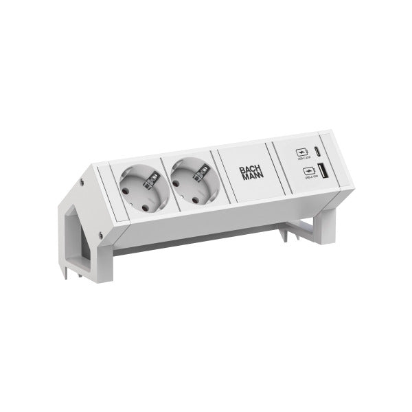 Bachmann DESK 2 Steckdosenleiste PURE WHITE 2 x Schutzkontakt, 1 x USB A/C, weiß