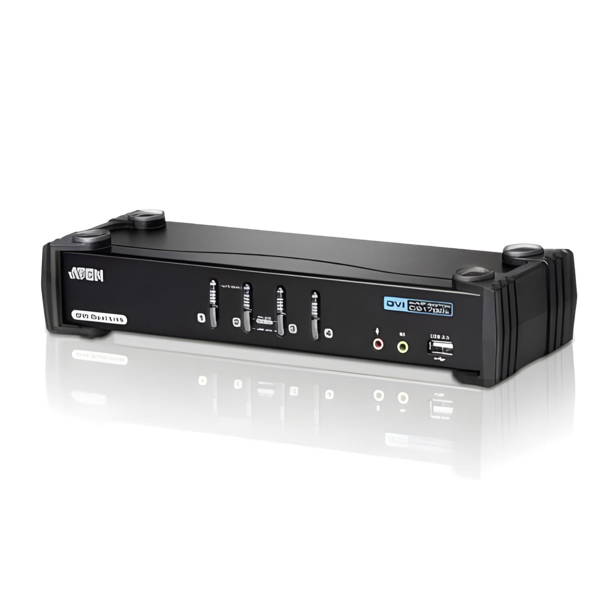 ATEN DVI KVM Switch mit 2.1 Audio, NVIDIA 3D, USB, 4-fach, Desktop, mit Anschlusskabeln