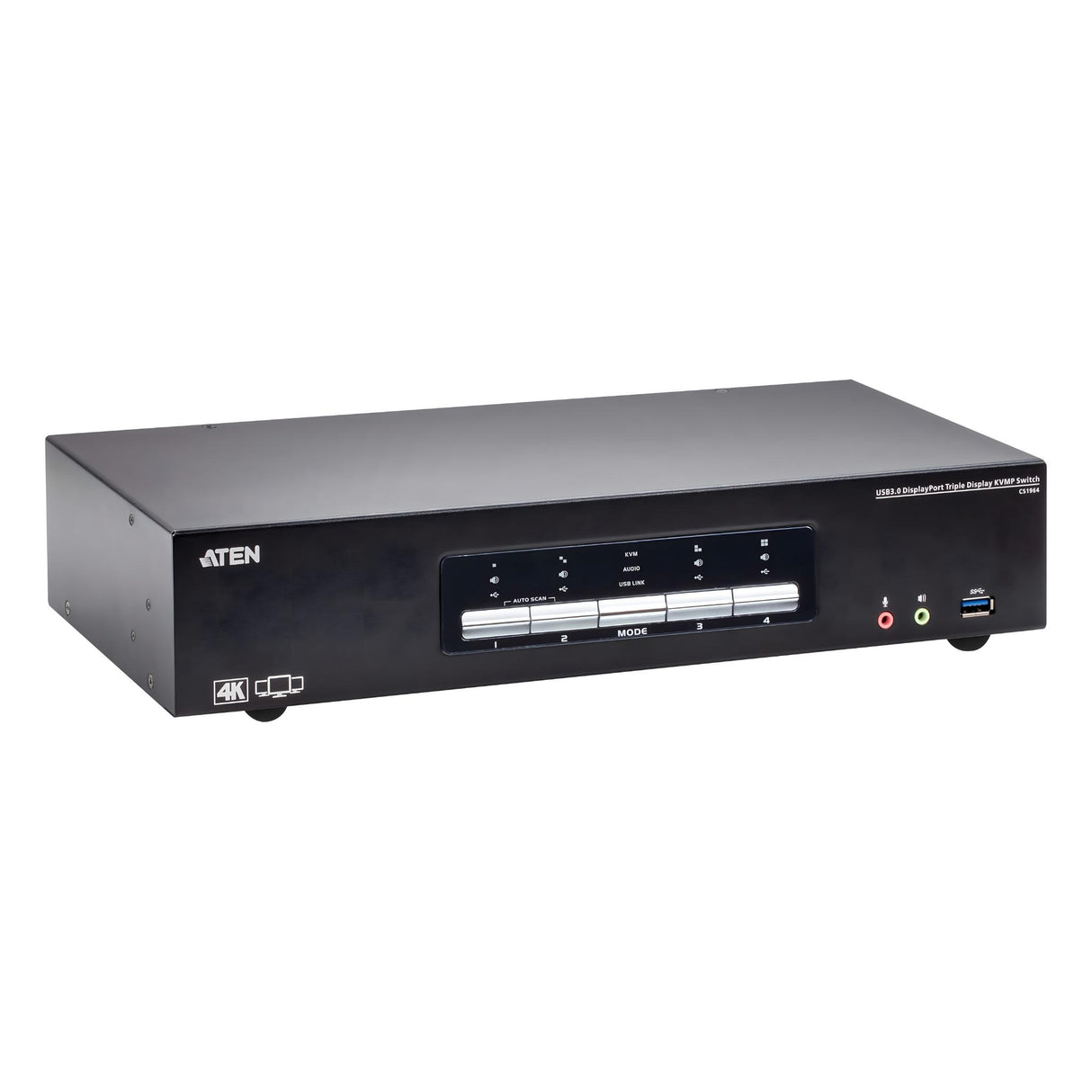 ATEN CS1964 4-Port USB 3.0 4K Multi-DisplayPort KVMP Switch, CS1964 mit Audio, USB, Desktop